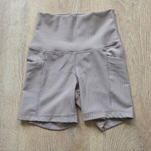 90 Degree By Reflex High-Waisted Taupe Rib Tribeca Fitness Shorts